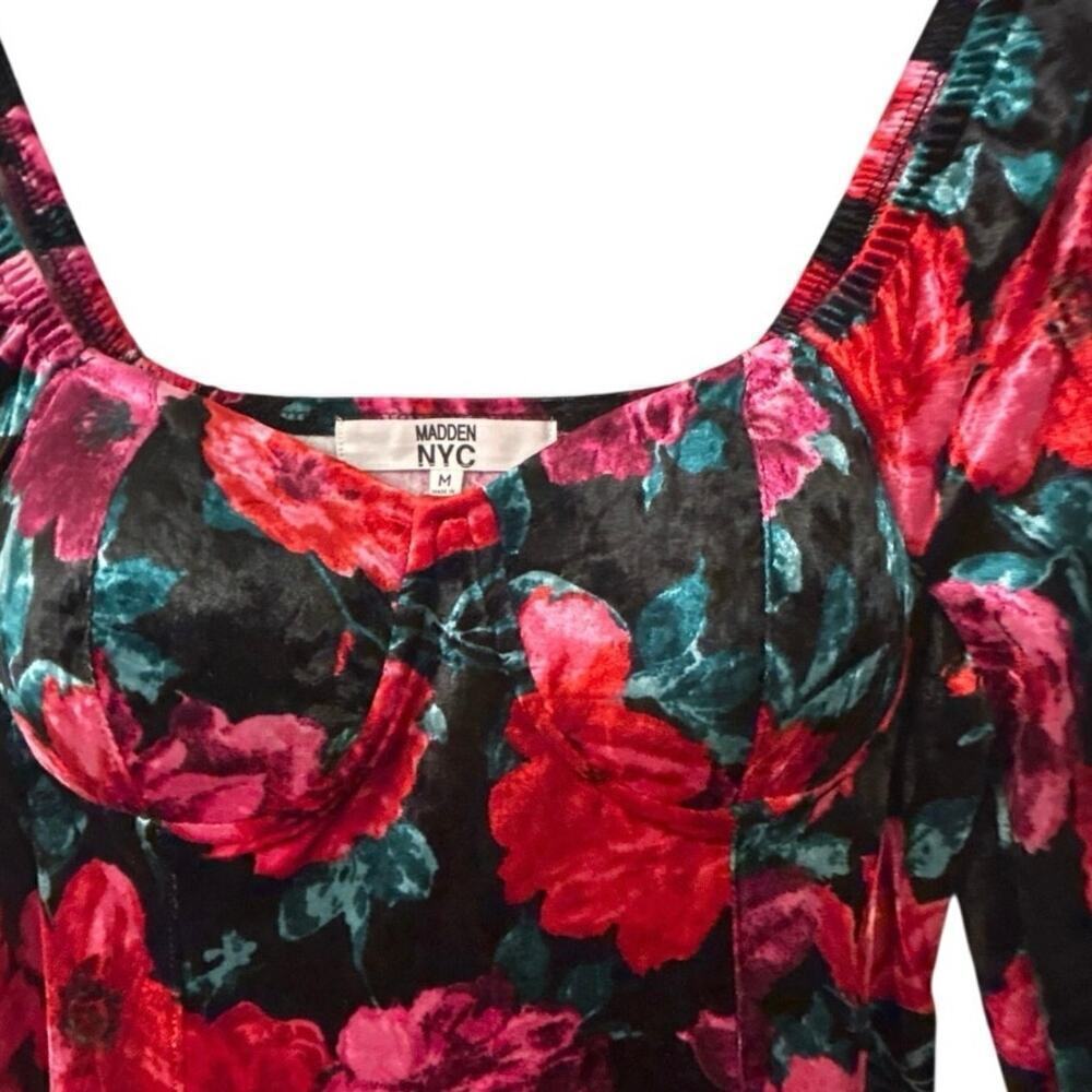 MADDEN NYC Velvet Pink & Red Floral Scoop Neck Coquette Mini Dress Size Medium - Picture 6 of 12